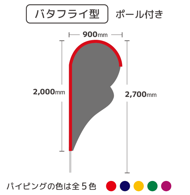 【データ入稿】ストリームフラッグ バタフライ型 (ポール付)