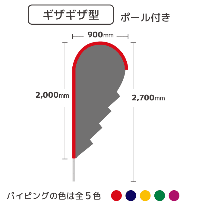 【デザイン制作】ストリームフラッグ  ギザギザ型  （ポール付）